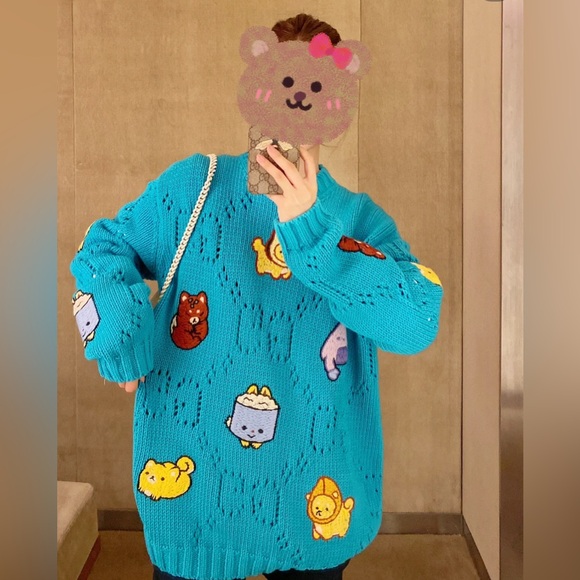 Gucci KNIT COTTON JUMPER WITH ANIMAL EMBROIDERY IN BLUE - Picture 5 of 8